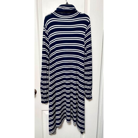 Anthropologie Maeve Striped Navy & White Long-Sleeve Turtleneck Midi Dress Size - Picture 7 of 14